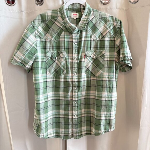 Levis Mens Western Shirt Size XL Green Pearl Snap Up Plaid Cowboy Ranch 18984 - Picture 1 of 9